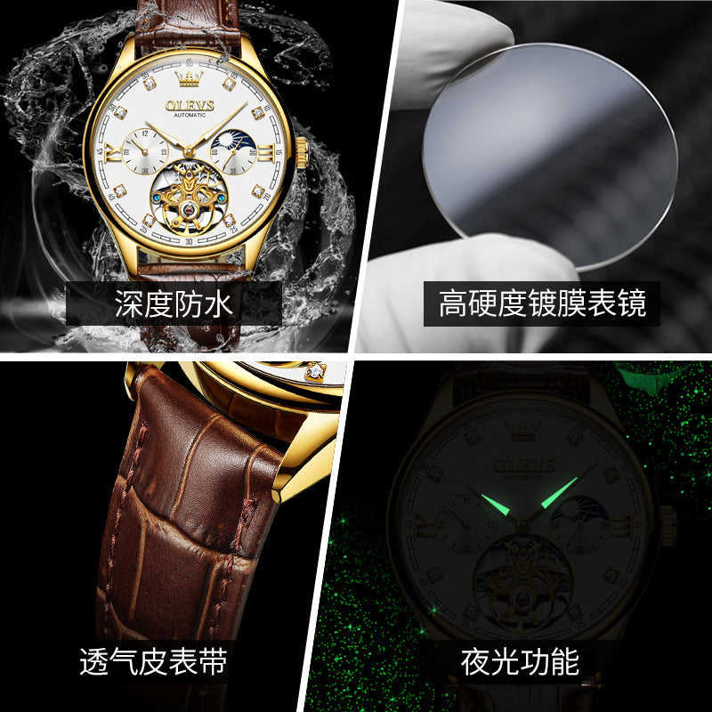 OLEVS Automatic Mechanical Watch for Men - Skeleton Flywheel Business Watch 3601
