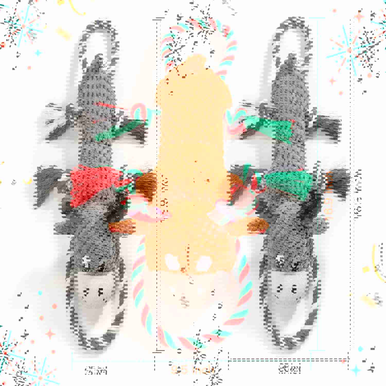 IOKHEIRA Christmas Deer Squeaky Dog Toy - Interactive Plush Chew Toy with Crinkle Paper & Knotted Rope for Teeth Cleaning