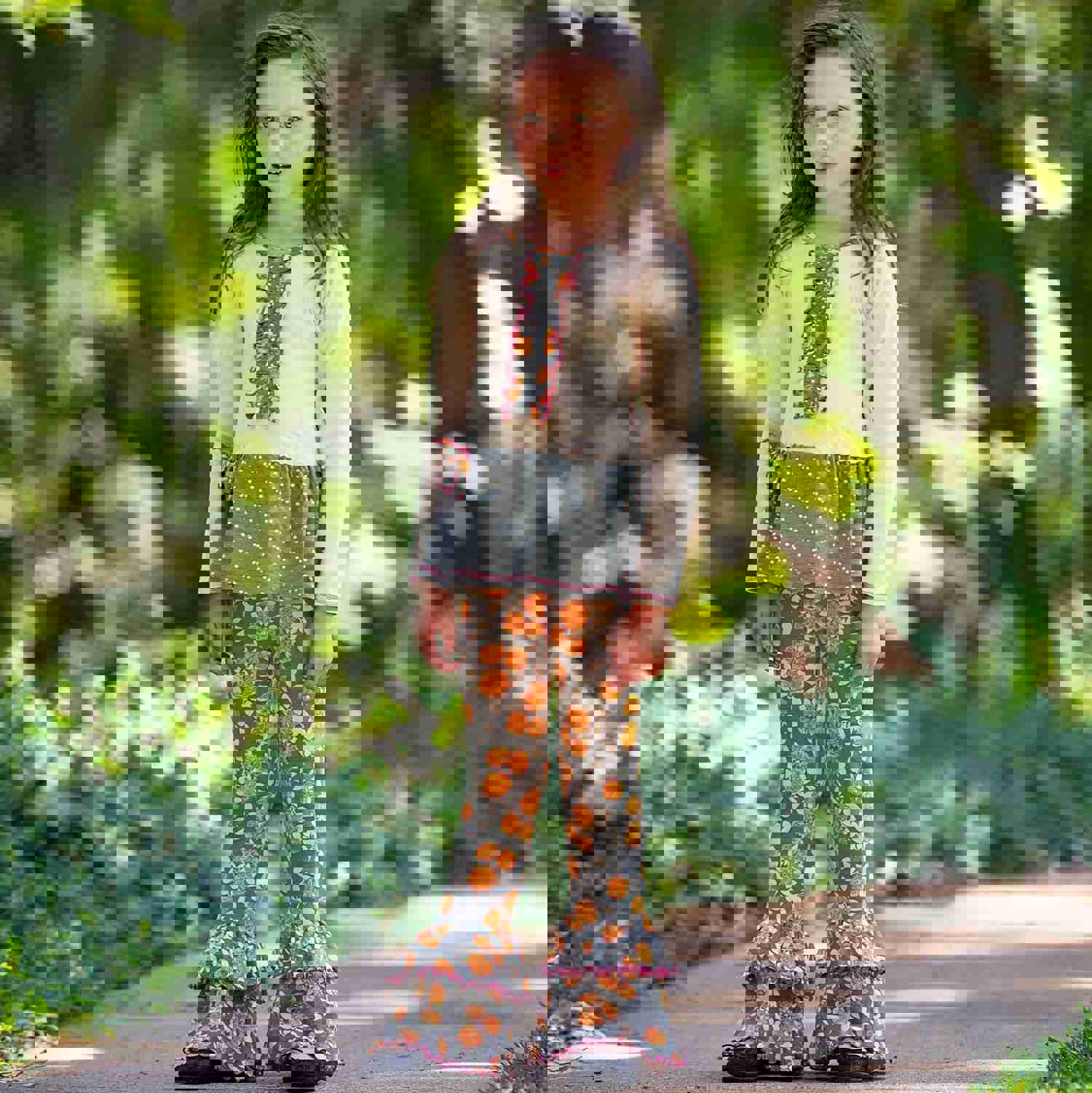 AnnLoren Girls Vintage Floral Polka Dots Tunic & Ruffle Pant Clothing Set