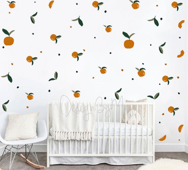 Mandarin Citrus Clementines - Fabric Nursery Wall Art Decals for Baby and Kids Rooms
