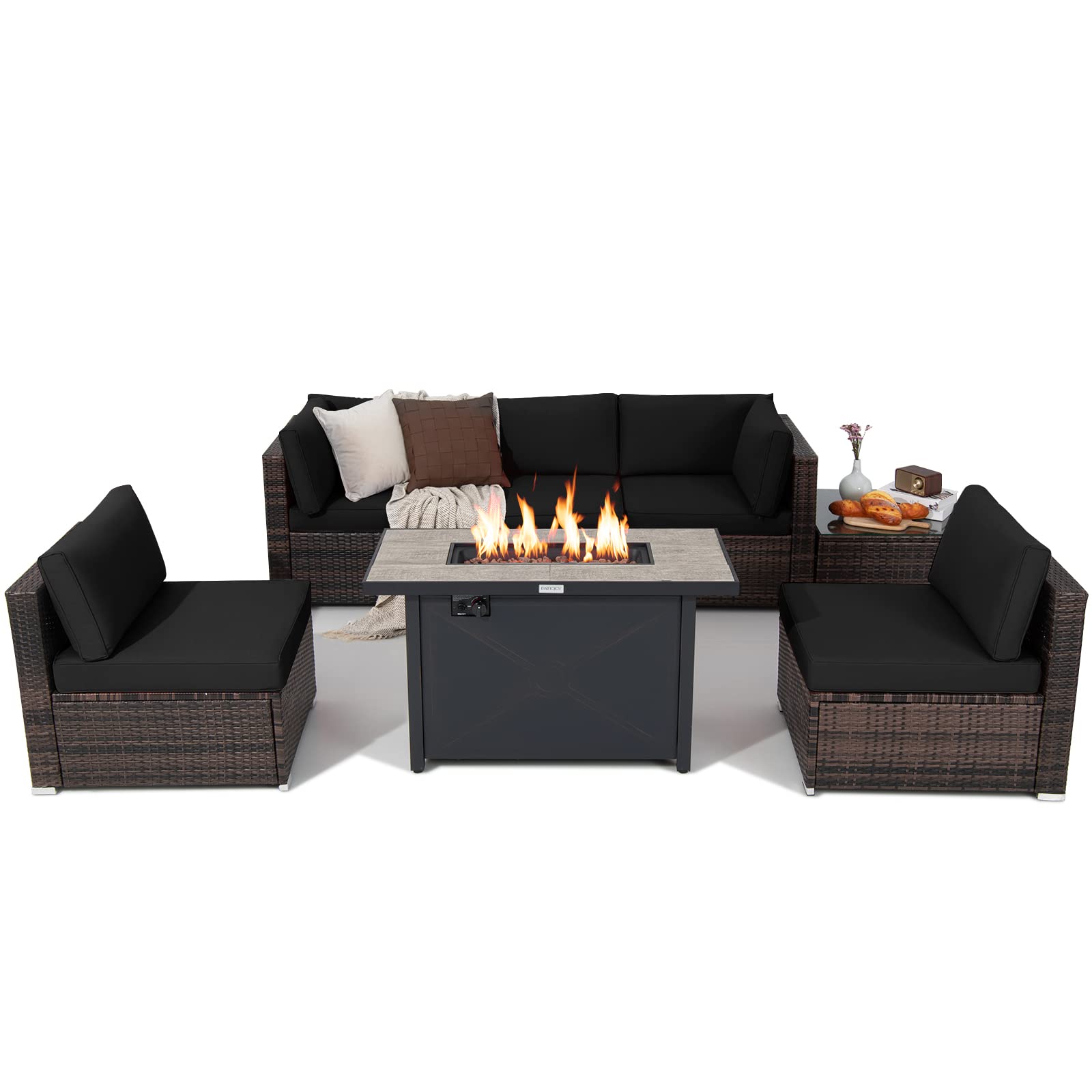 Tangkula 7-Piece Patio Furniture Set with 42" Fire Pit Table (60,000 BTU)