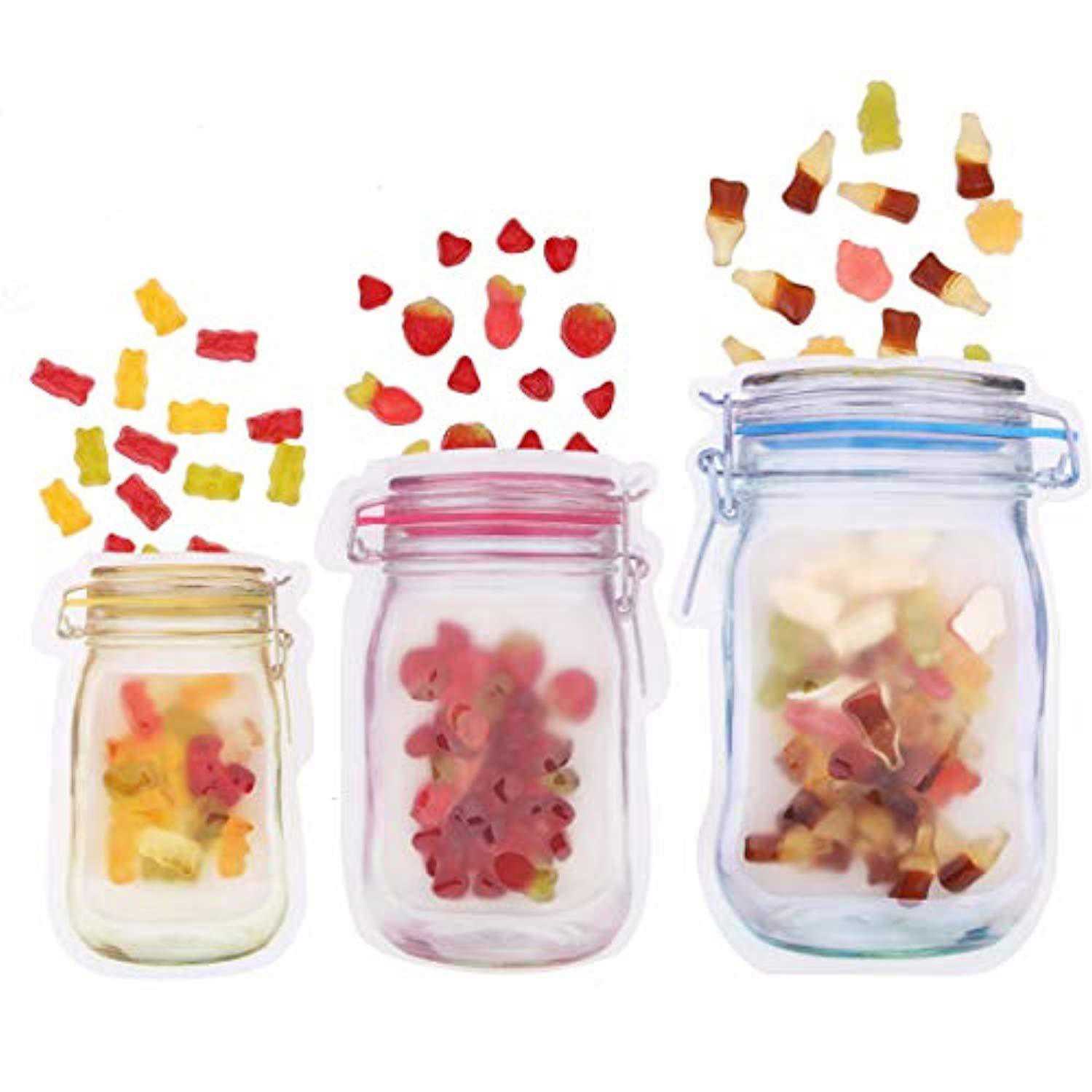 Total 18 Pieces Mason Jar Pattern Zipper Airtight Seal Bags Set - Reusable Food Storage Bags for Travel, Picnic, Camping