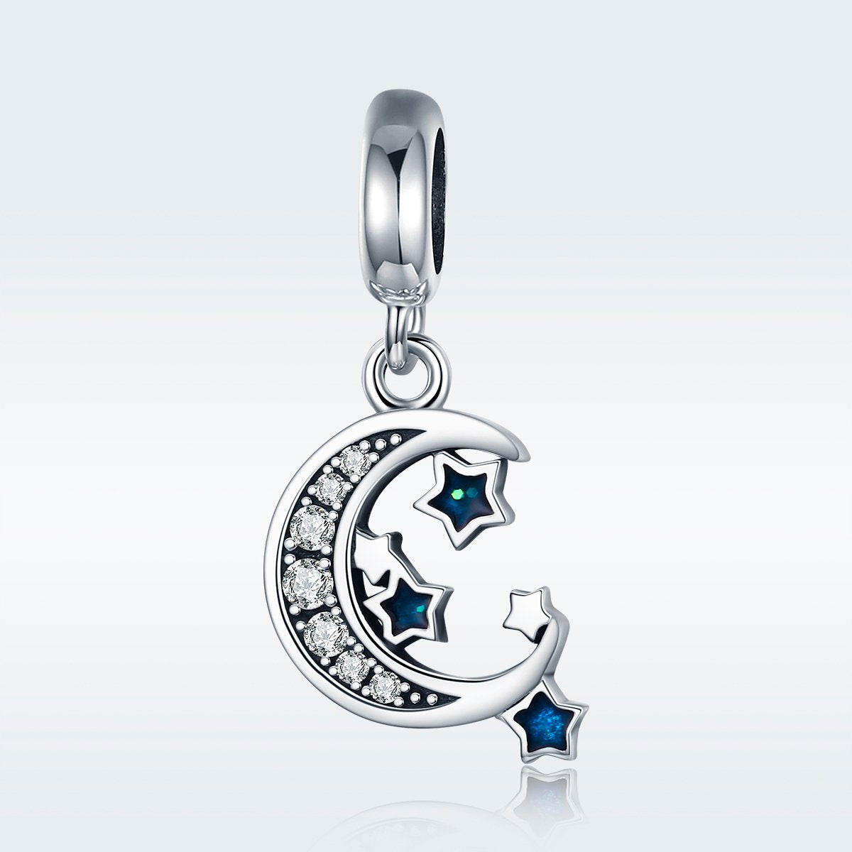 Sterling 925 Silver Moon and Blue Star Pendant for Pandora & European Charm Bracelets