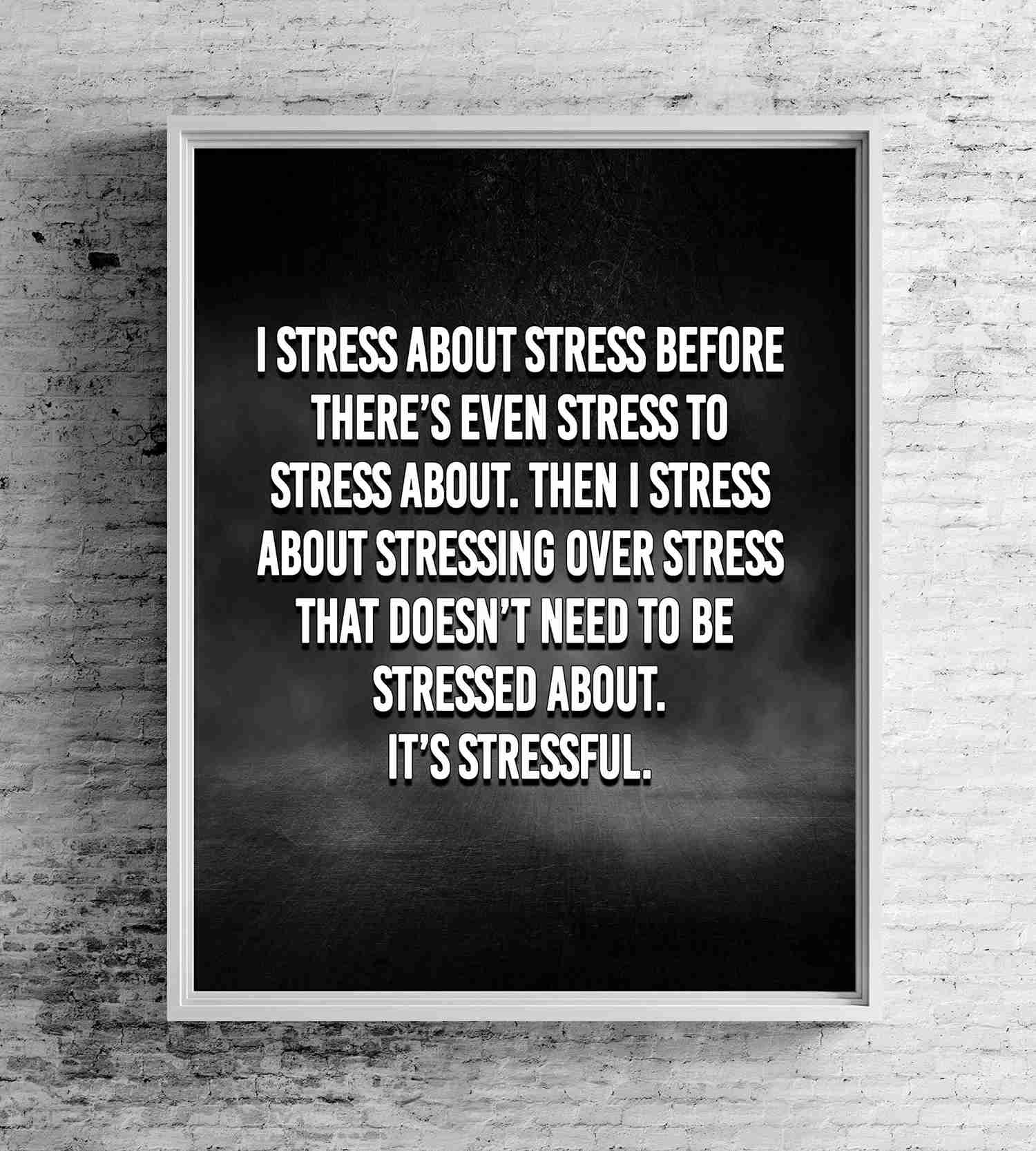 I Stress About Stress-Its Stressful - Funny Typographic Wall Art Print - 8 x 10 - Ready To Frame