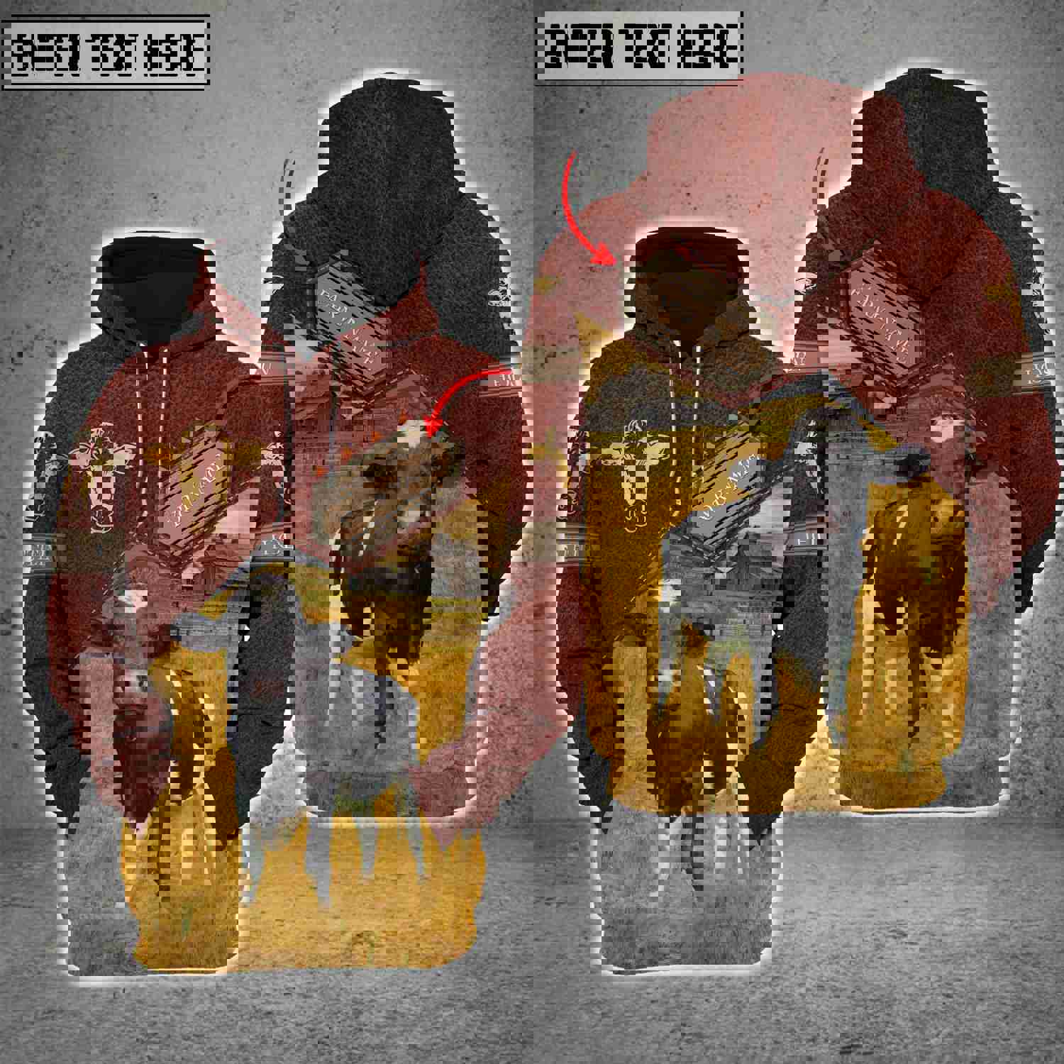 Joycorners Farm Custom Name Holstein Red Wine Leather Pattern 3D Printed Hoodie