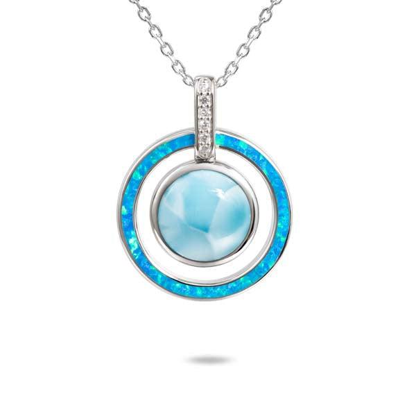 Larimar Saturn Spell Pendant - 925 Sterling Silver with Larimar, Topaz, and Opalite