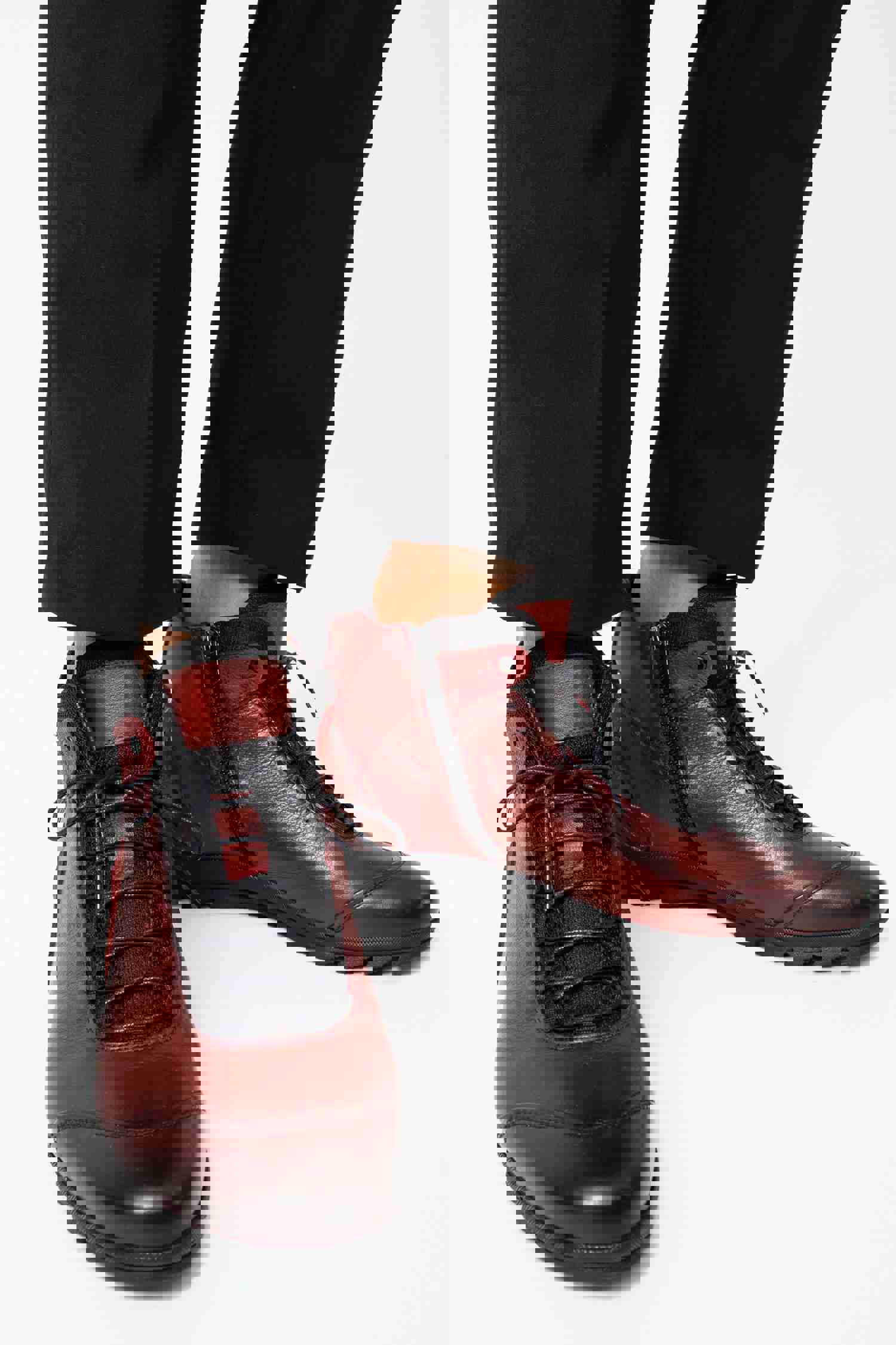 Houston Leather Burgundy Lace-Up Casual Men Boot with Zipper