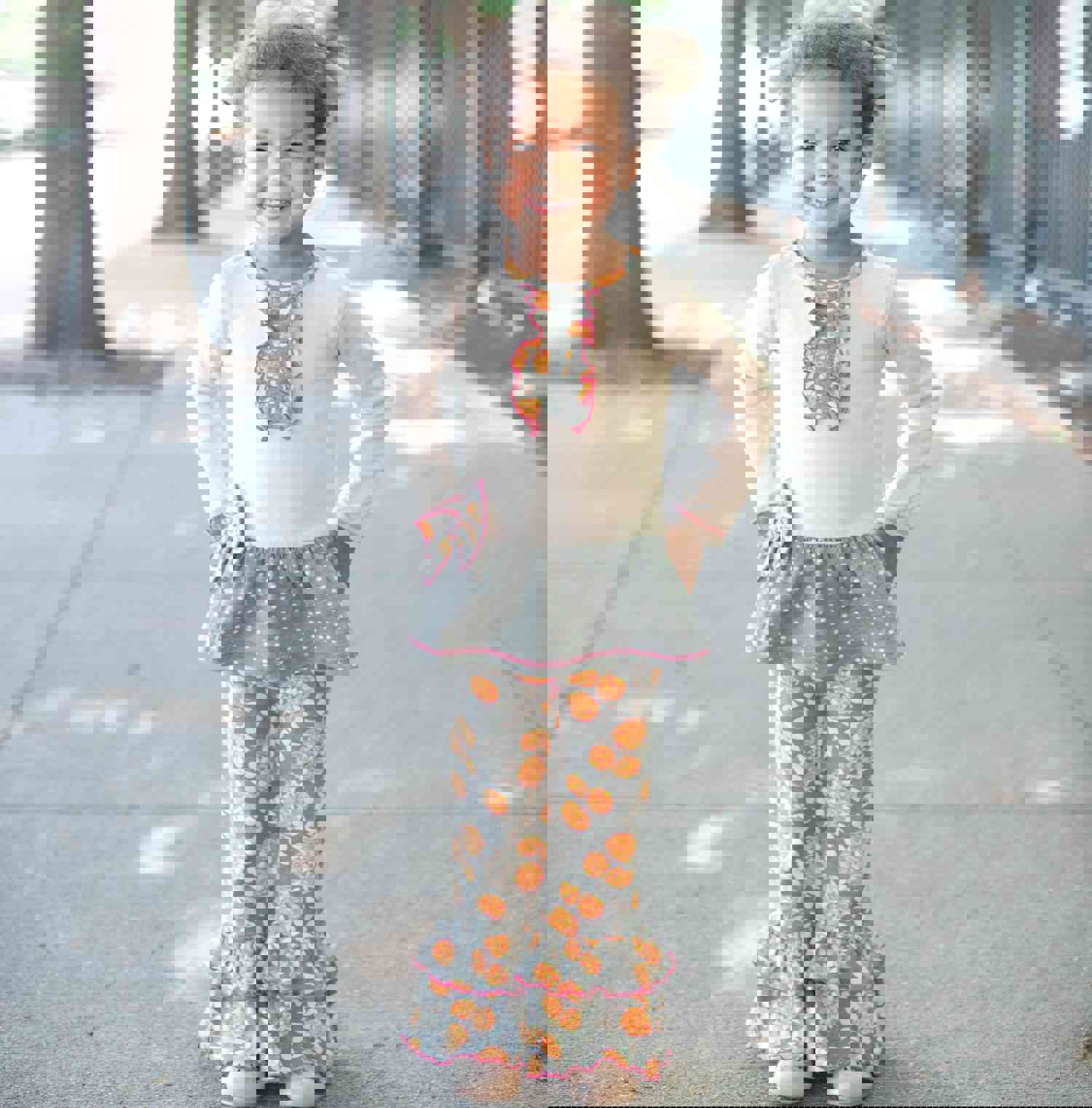 AnnLoren Girls Vintage Floral Polka Dots Tunic & Ruffle Pant Clothing Set