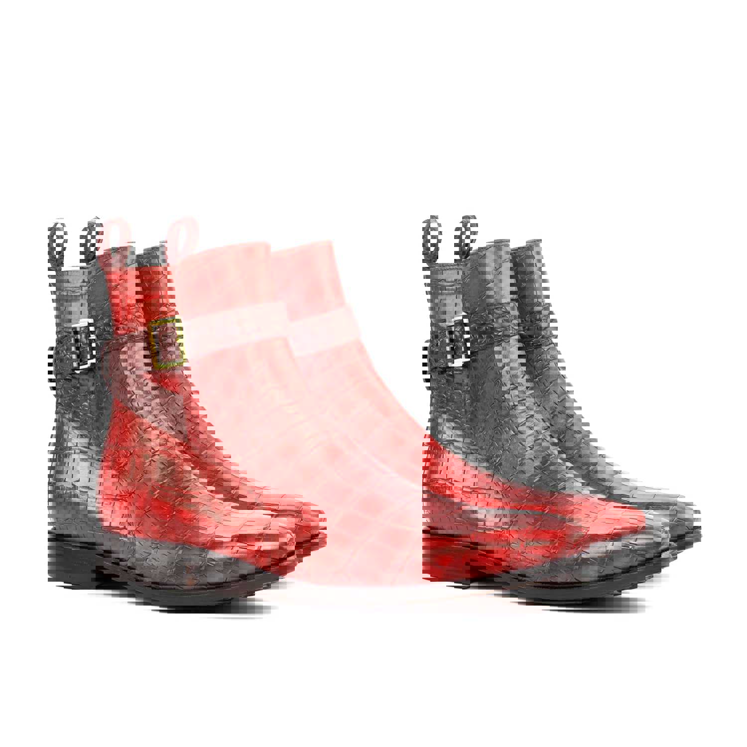 DapperFam Rohan Mens Italian Croco Embossed Leather Jodhpur Boot in Red/Burgundy