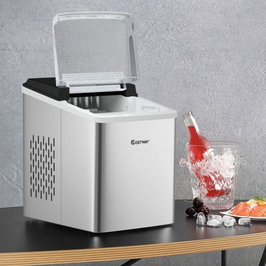 Stainless Steel 26 lbs/24H Self-Clean Countertop Ice Maker Machine