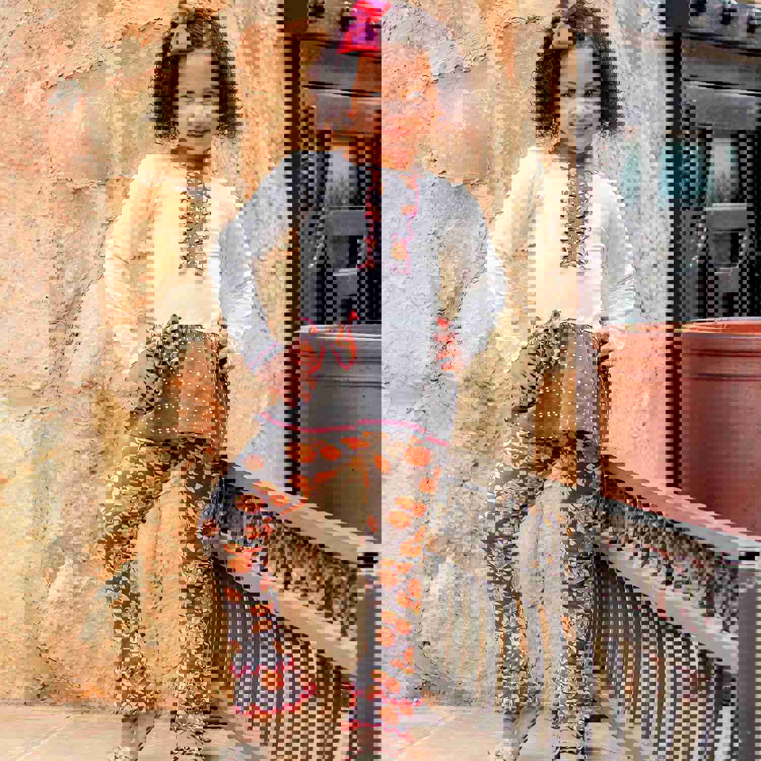 AnnLoren Girls Vintage Floral Polka Dots Tunic & Ruffle Pant Clothing Set