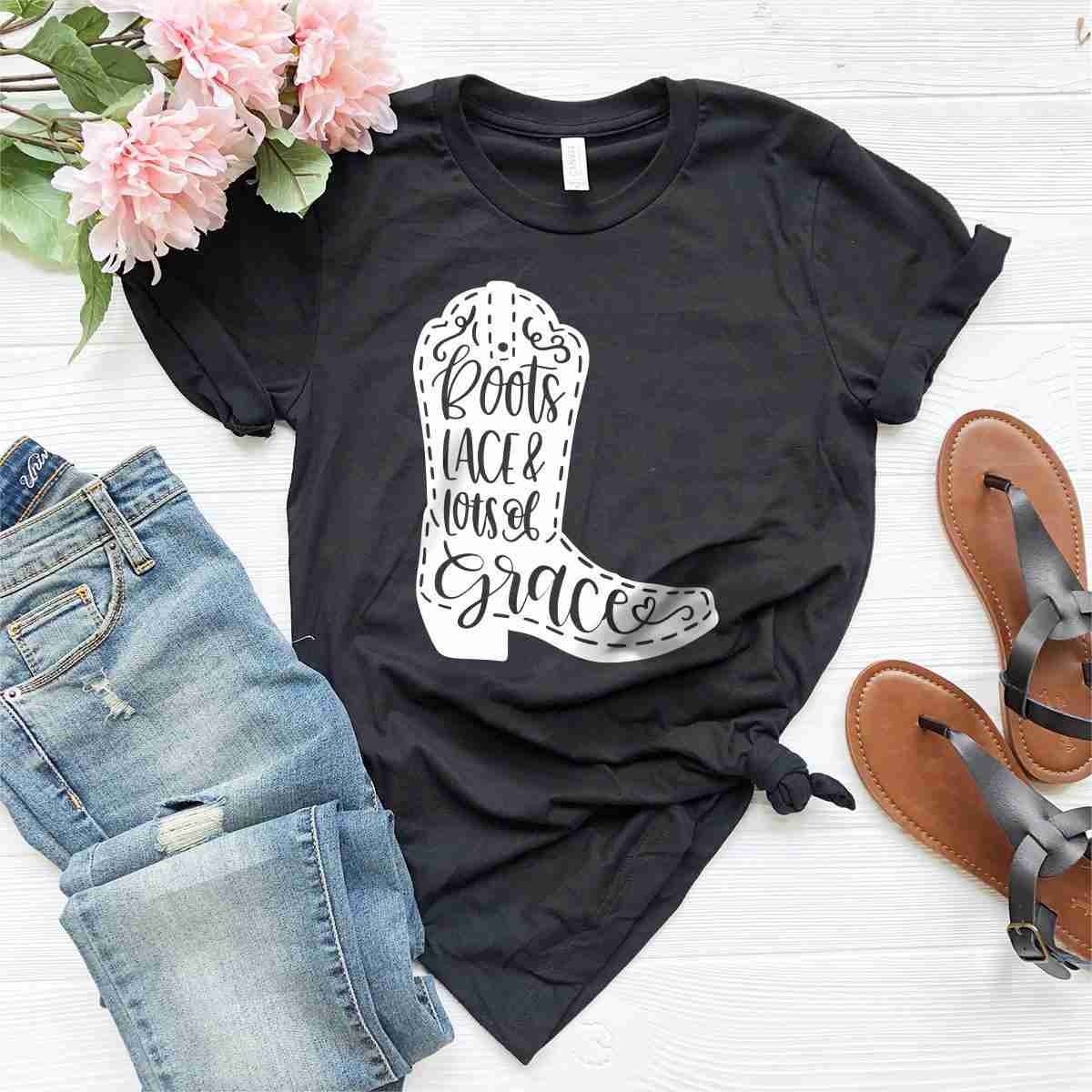 Boots Lace And Lots Of Grace Shirt - Cowgirl Western Style Top