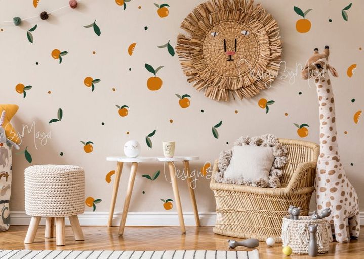 Mandarin Citrus Clementines - Fabric Nursery Wall Art Decals for Baby and Kids Rooms