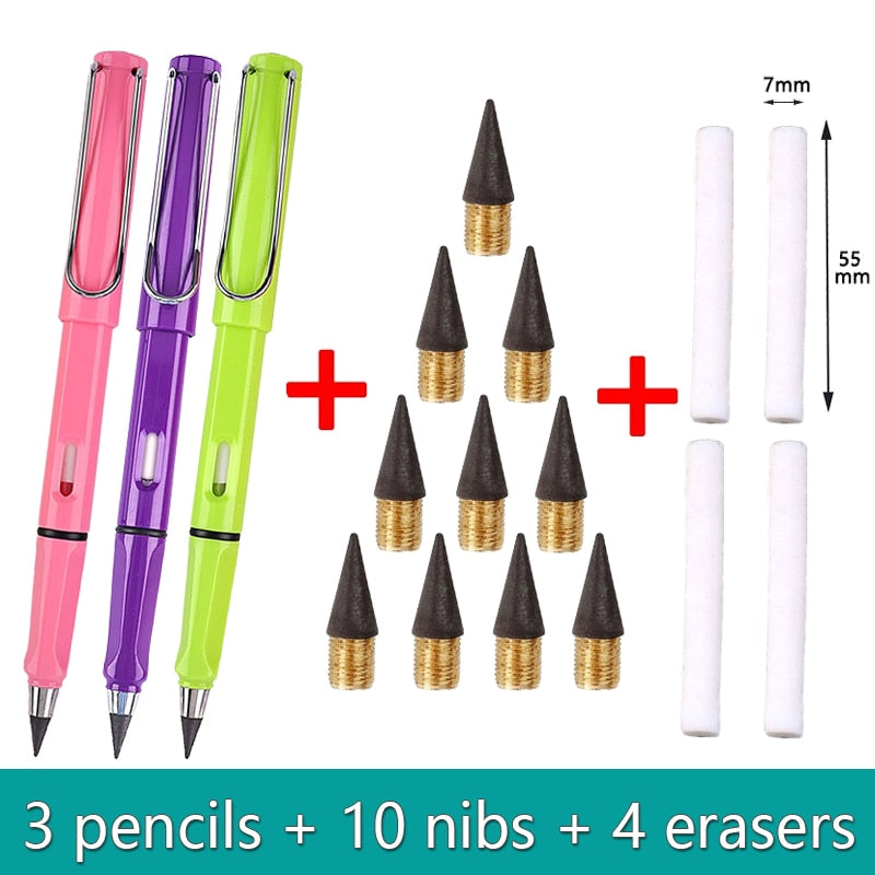 17pcs/Set Infinity Pencils - No Sharpening, No Ink, Kawaii Unlimited Writing Pens for School and Art