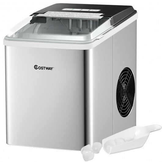 Stainless Steel 26 lbs/24H Self-Clean Countertop Ice Maker Machine