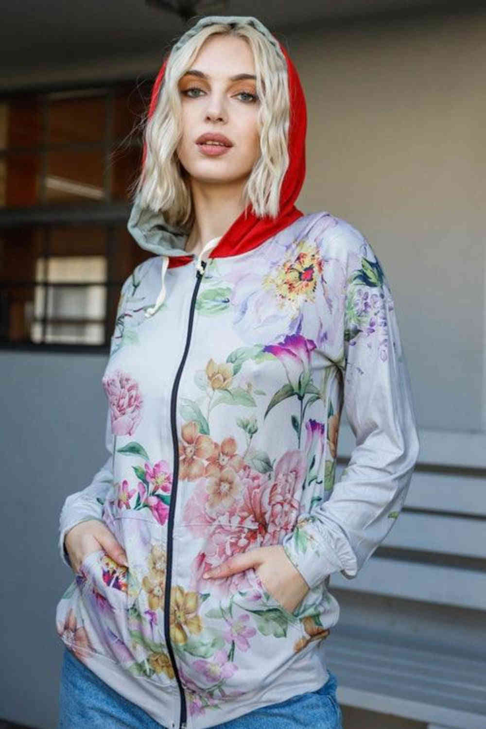 Colorful Floral Zip Up Hoodie