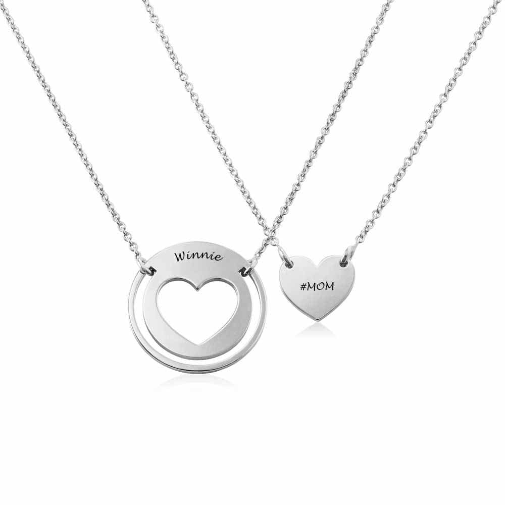 Custom Text Heart Matching Necklace Personalized Silver Name Necklace Jewelry Design for Mother's Day Gift