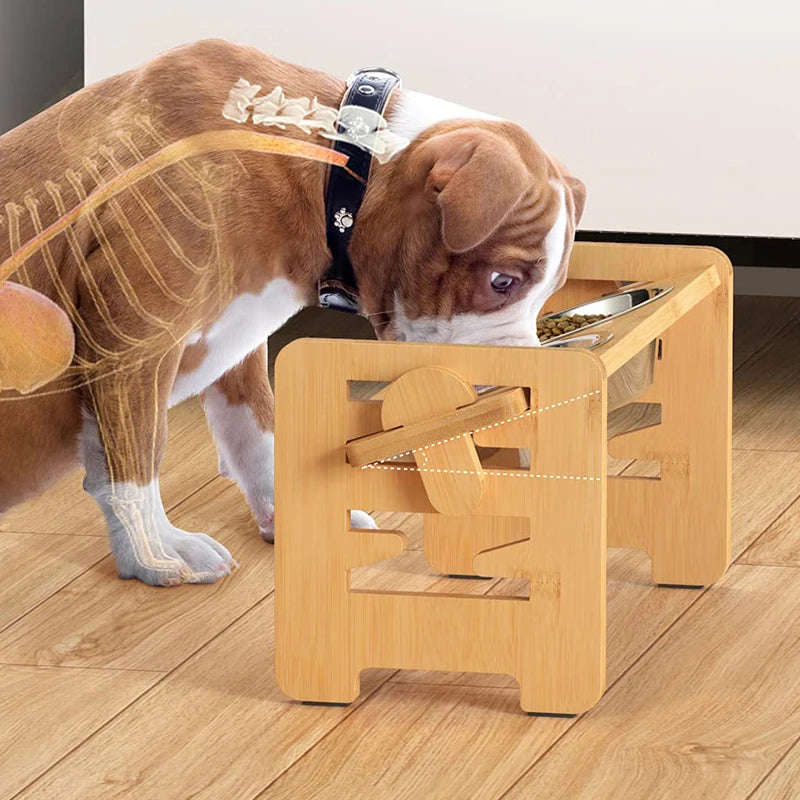 Adjustable Bamboo Pet Feeder for Health & Comfort