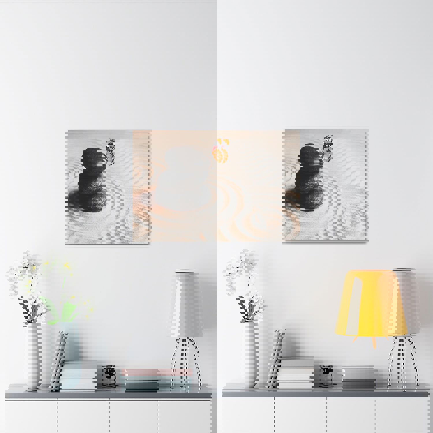 Stones on Sand Forest Floral Nature Photography Canvas Wall Art