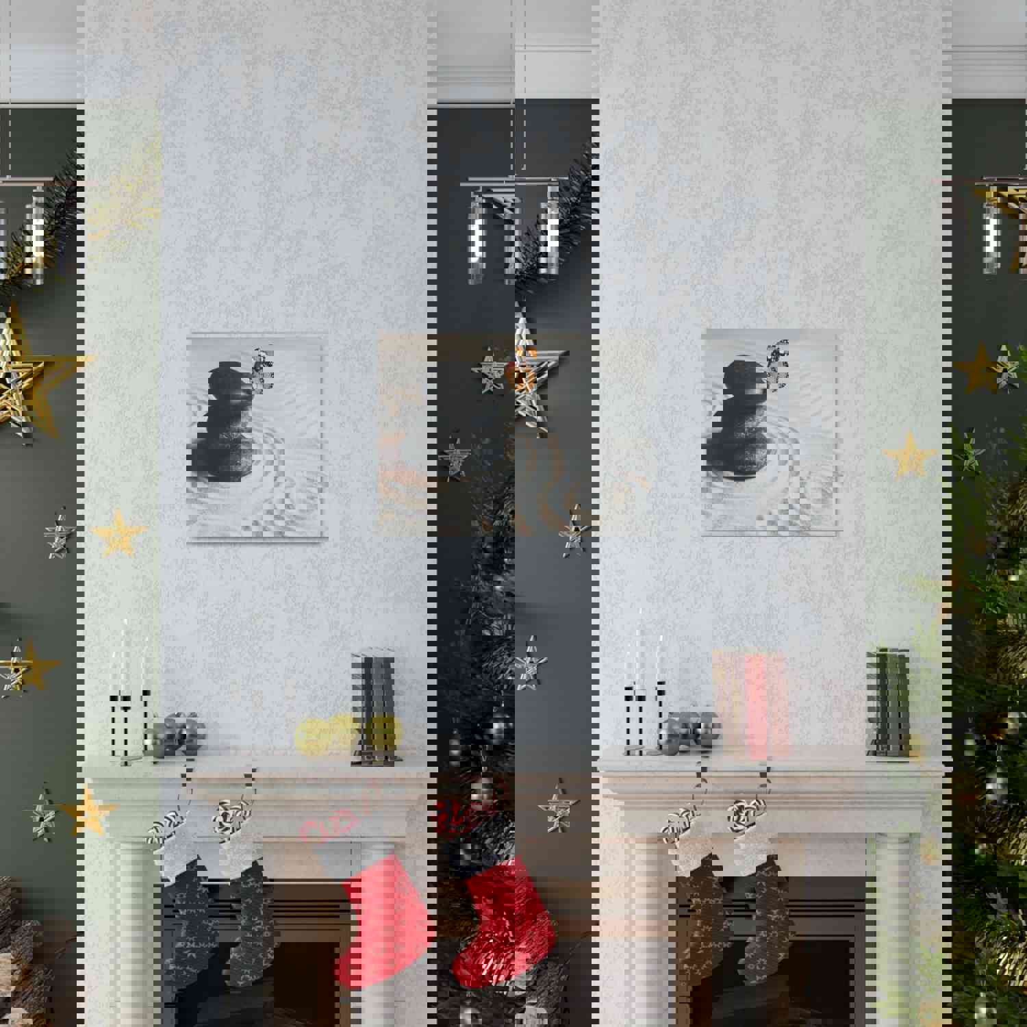 Stones on Sand Forest Floral Nature Photography Canvas Wall Art