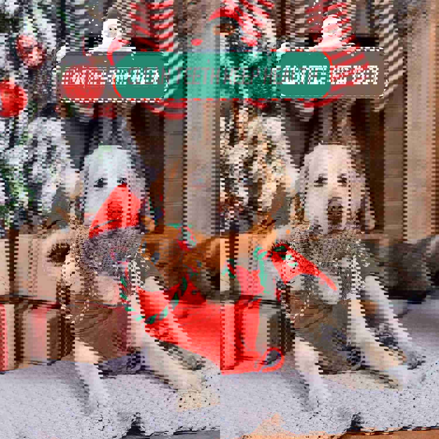 IOKHEIRA Christmas Deer Squeaky Dog Toy - Interactive Plush Chew Toy with Crinkle Paper & Knotted Rope for Teeth Cleaning