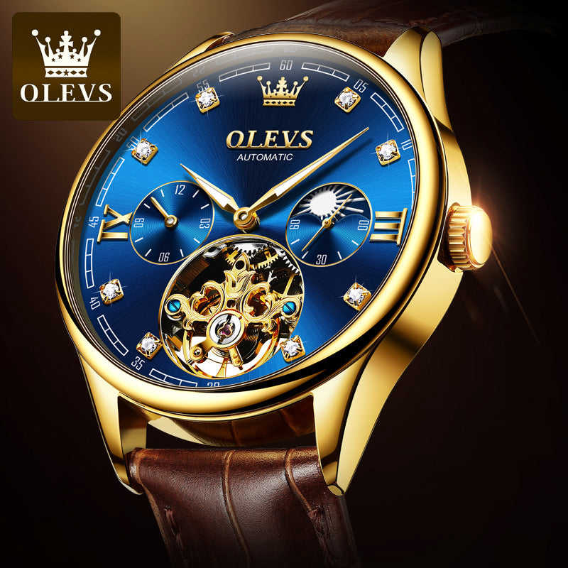 OLEVS Automatic Mechanical Watch for Men - Skeleton Flywheel Business Watch 3601