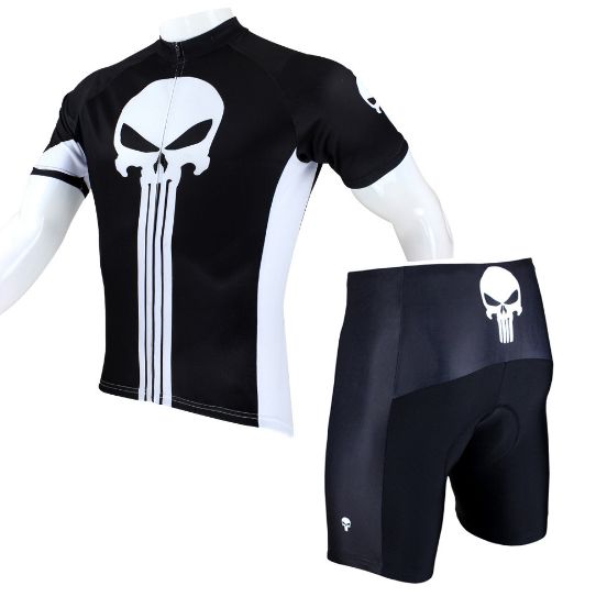 ILPALADINO White Skull Black Mens Bike Suit Cycling Jersey - Breathable & Quick-Drying for Road/Mountain Biking