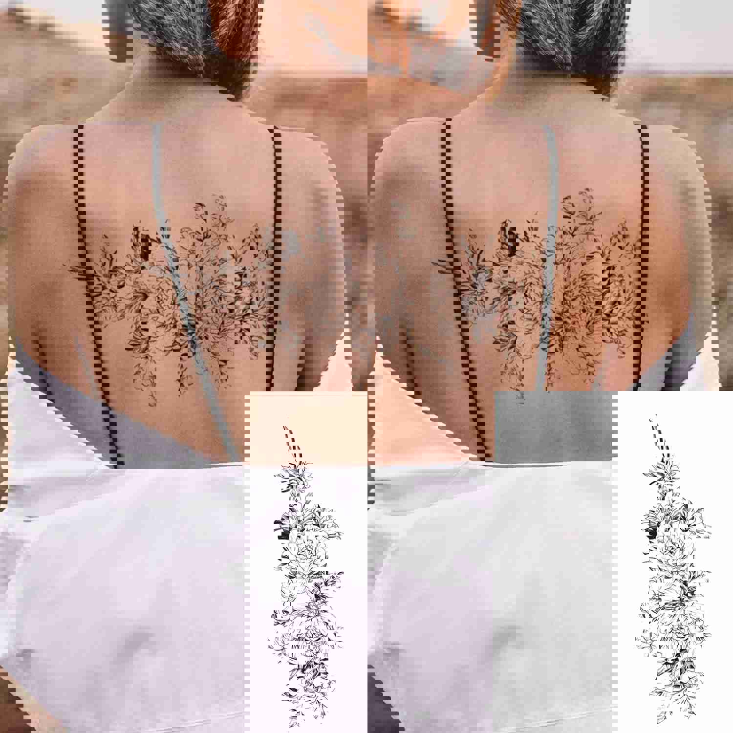 32pcs Black Rose Flower Temporary Tattoo Sticker For Women, Multiple Floral Pattern Designs (7.5X3.8 inch)