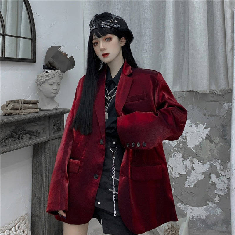 Yangelo StreetSuit Jacket Women Spring Autumn 2023 Vintage Office Lady Wine Red Blazer