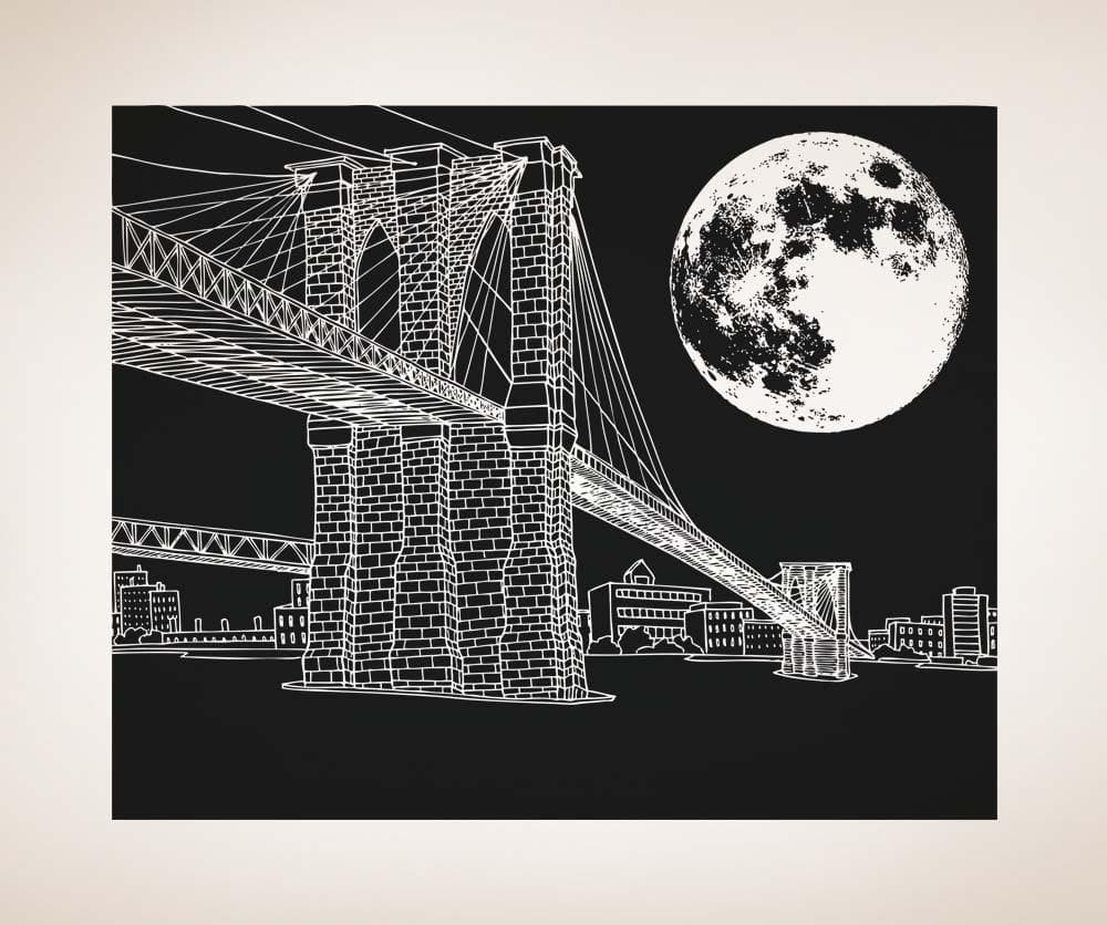 Brooklyn Bridge Night Scene Wall Decal (Die-cut) - #5214
