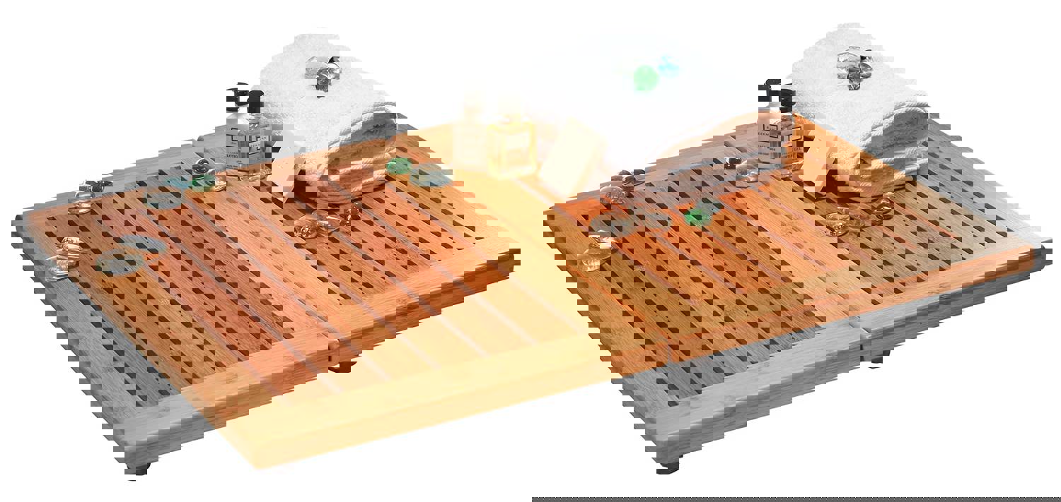 Bamb�si Premium Bamboo Bath Mat - Foldable Wood Shower Mat for Easy Storage, Non-Slip Bathroom Mat