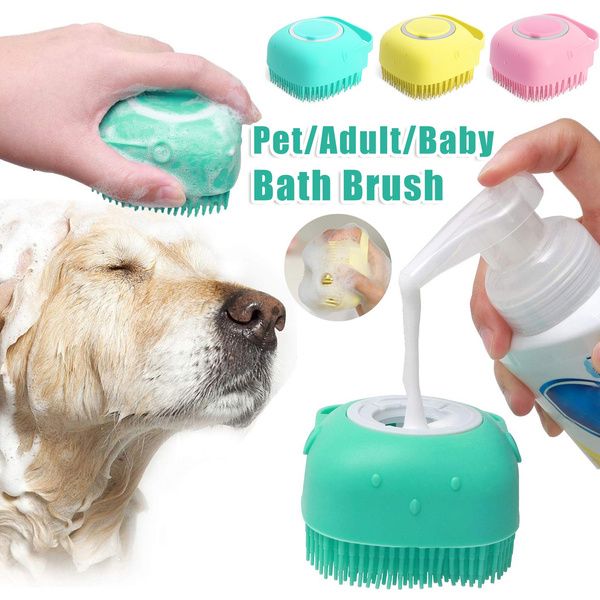 Silicone Pet Bath Massage Gloves with Shampoo Dispenser - Dog & Cat Grooming Brush