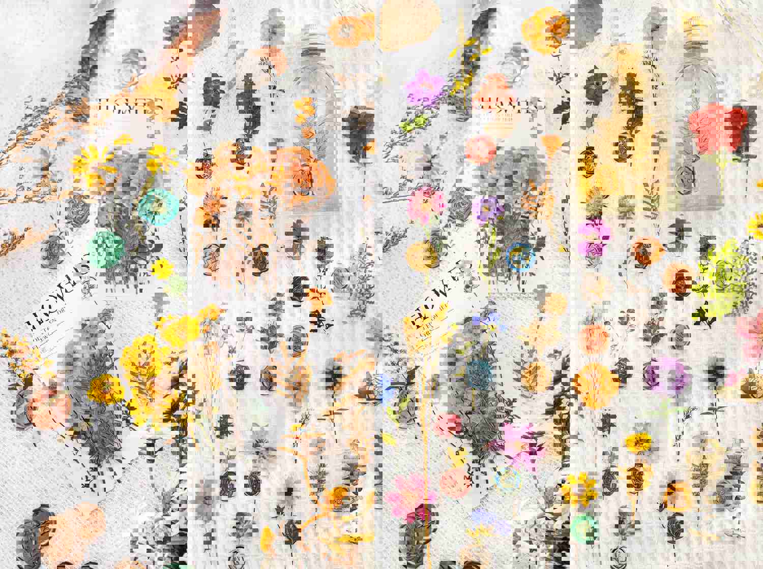 Knaid Pressed Flower Themed Stickers Set (320 Pieces) - Floral Botanical Journaling Stickers for Scrapbooking