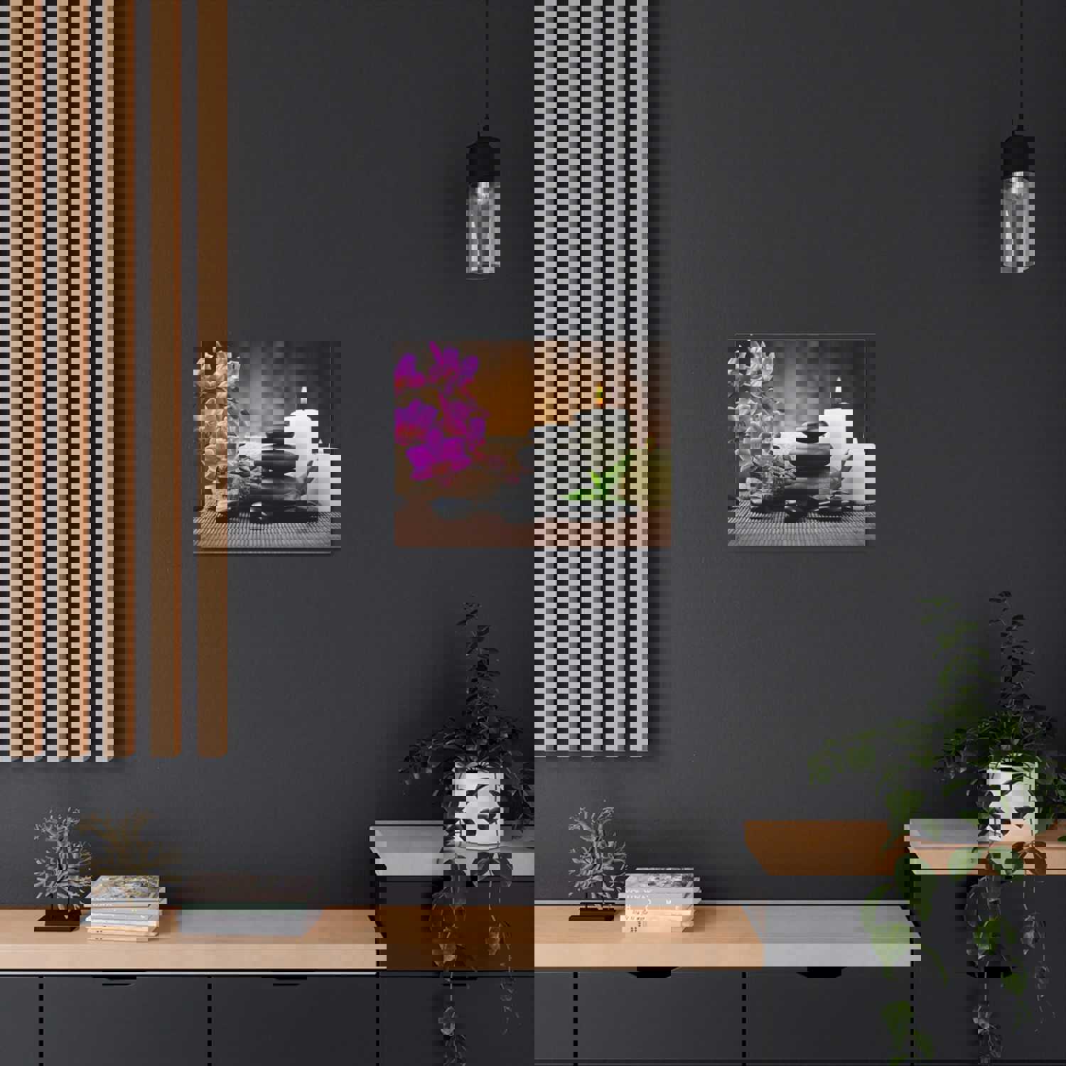 Stones and Bamboo Forest Floral Nature Photography Canvas Wall Art for Home Decor