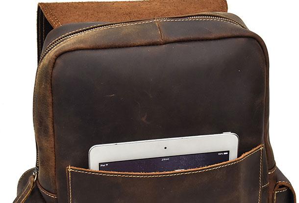 Premium Leather Men's Travel Backpack - Large Coffee Backpack with 13-inch Laptop Compartment