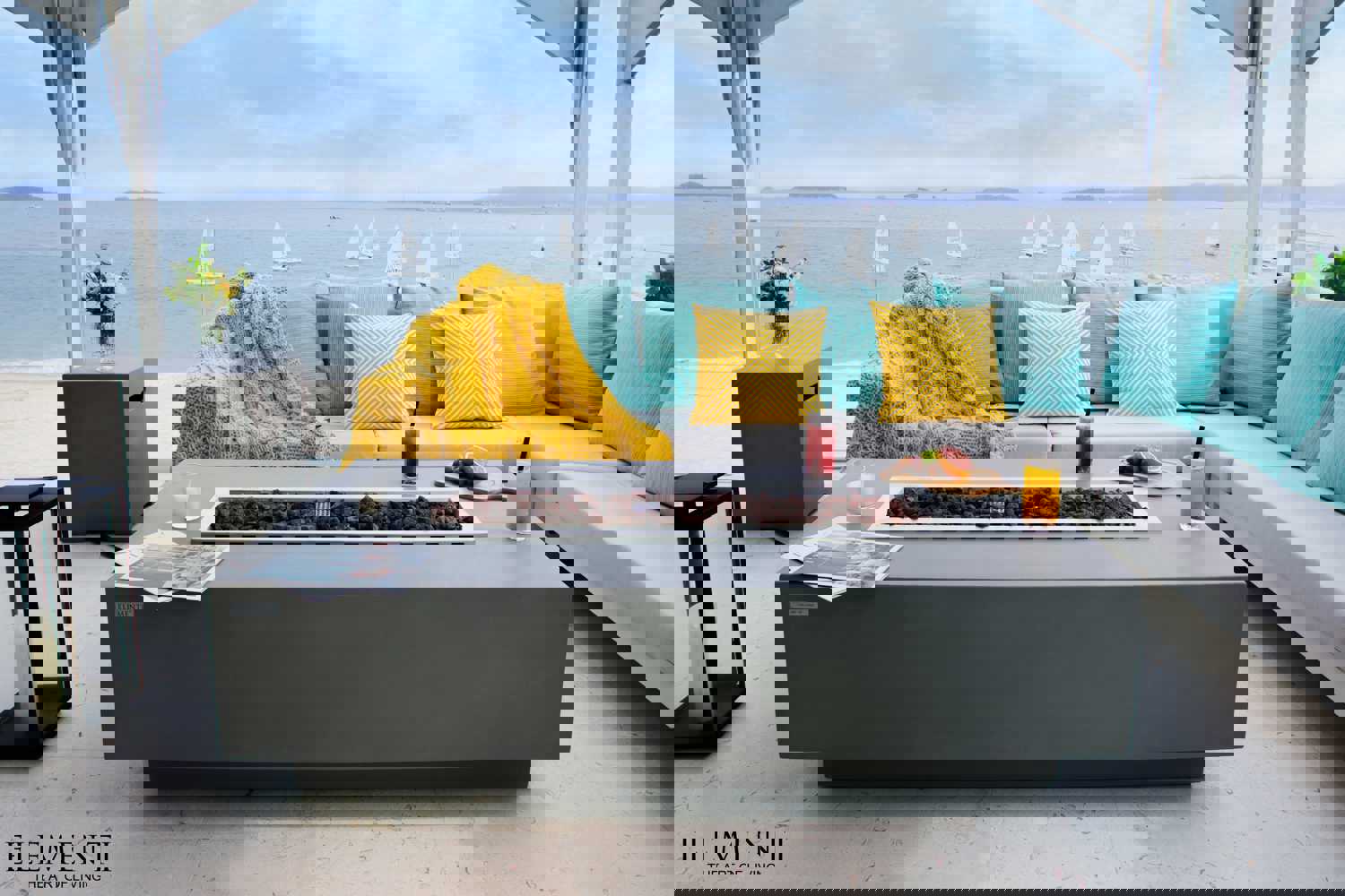 Granville Modern Smooth Concrete Rectangle Fire Pit Table - Light Gray