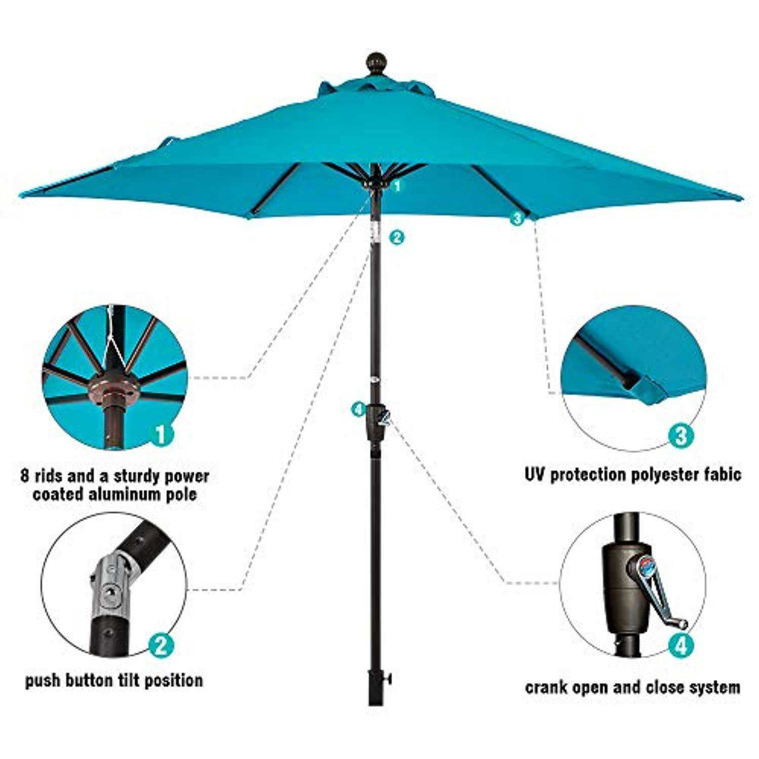 LCH 9 ft Outdoor Umbrella with Tilt Crank and Cover (Blue)