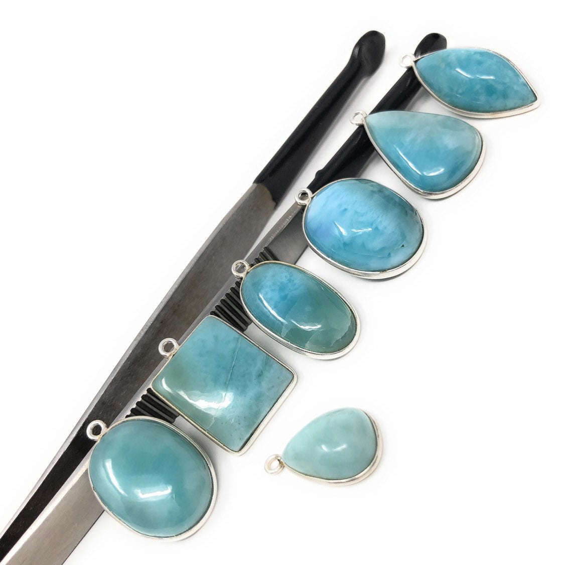 7 Pc AAA Grade Larimar Gemstone Charms, Sterling Silver DIY Jewelry Supplies