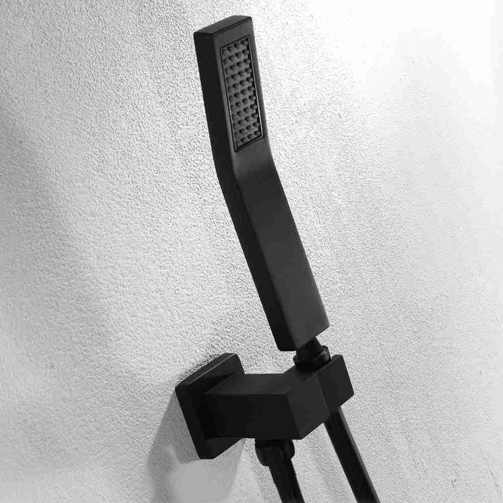 MONACO BLACK 20x20 Complete Luxury LED Music Shower Set with Rainfall, Waterfall, Mist Spray and 6x Body Jets