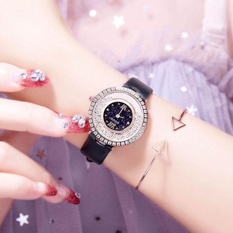 GUOU 8217 New Online Celebrity Tiktok Same Starry Sky Watch Women's Fashion Trend Diamond Inlaid Korean Version Full Diamond Female Watch for Students