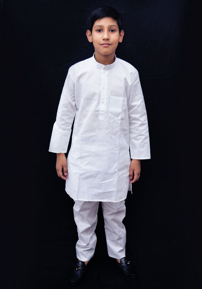 Boys Cotton Kurta & Pajama Clothing Set - White