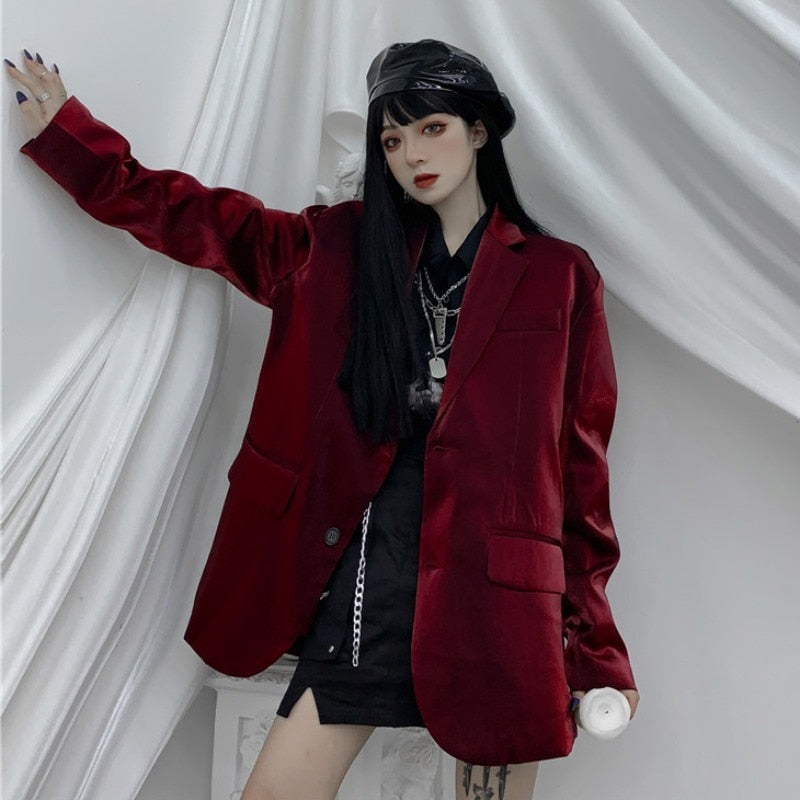 Yangelo StreetSuit Jacket Women Spring Autumn 2023 Vintage Office Lady Wine Red Blazer