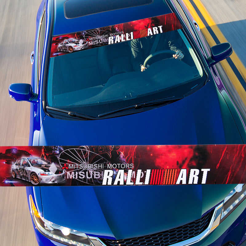 Premium UV Resistant Front Window Windshield Vinyl Banner Decal Sticker For Mitsubishi EVO RALLIART