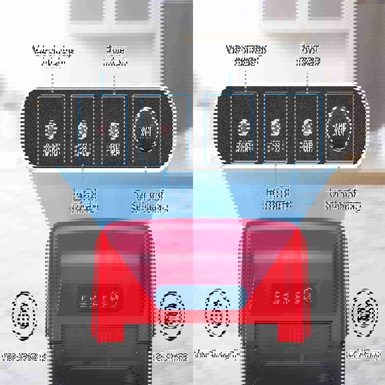 Fast Ice Maker Countertop with Handle, 9 Cubes in 6 Mins, 26Lbs/24H, Self-Cleaning Portable Ice Machine for Home/Kitchen/Office, Red