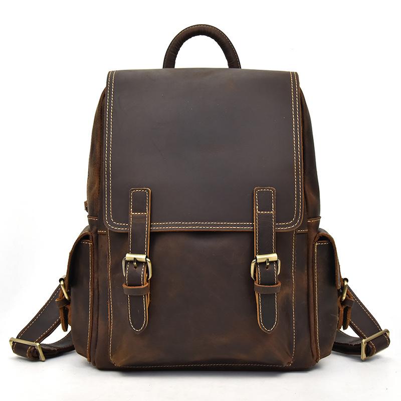 Premium Leather Men's Travel Backpack - Large Coffee Backpack with 13-inch Laptop Compartment