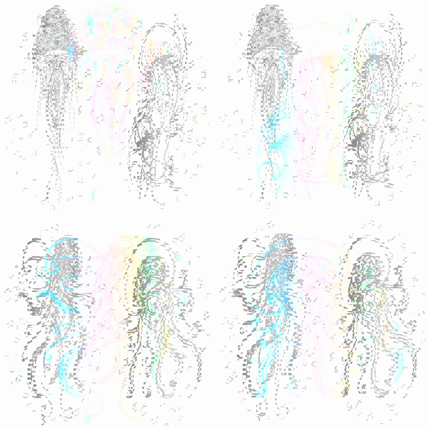 Craspire PVC Wall Sticker Set - Jellyfish Pattern, Round Shape for Window & Stairway Decor (4 Styles, 4pcs/set)