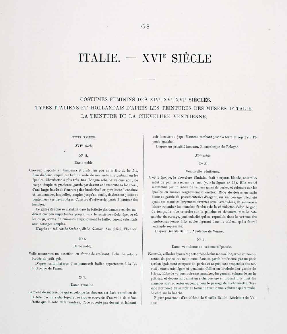 1888 Chromolithograph of 16th Century Italian Renaissance Fashion