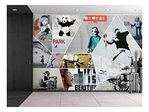 wall26 - Peel and Stick Wallpaper - Banksy Art Series Collage | Removable Large Wall Mural Creative Wall Decal - 66x96 inches