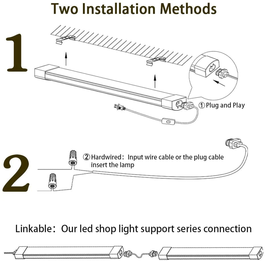 2ft LED Tri-proof Light - 18W, 5000K Daylight, 1800LM High Lumen, Flicker-Free, IP66 Waterproof