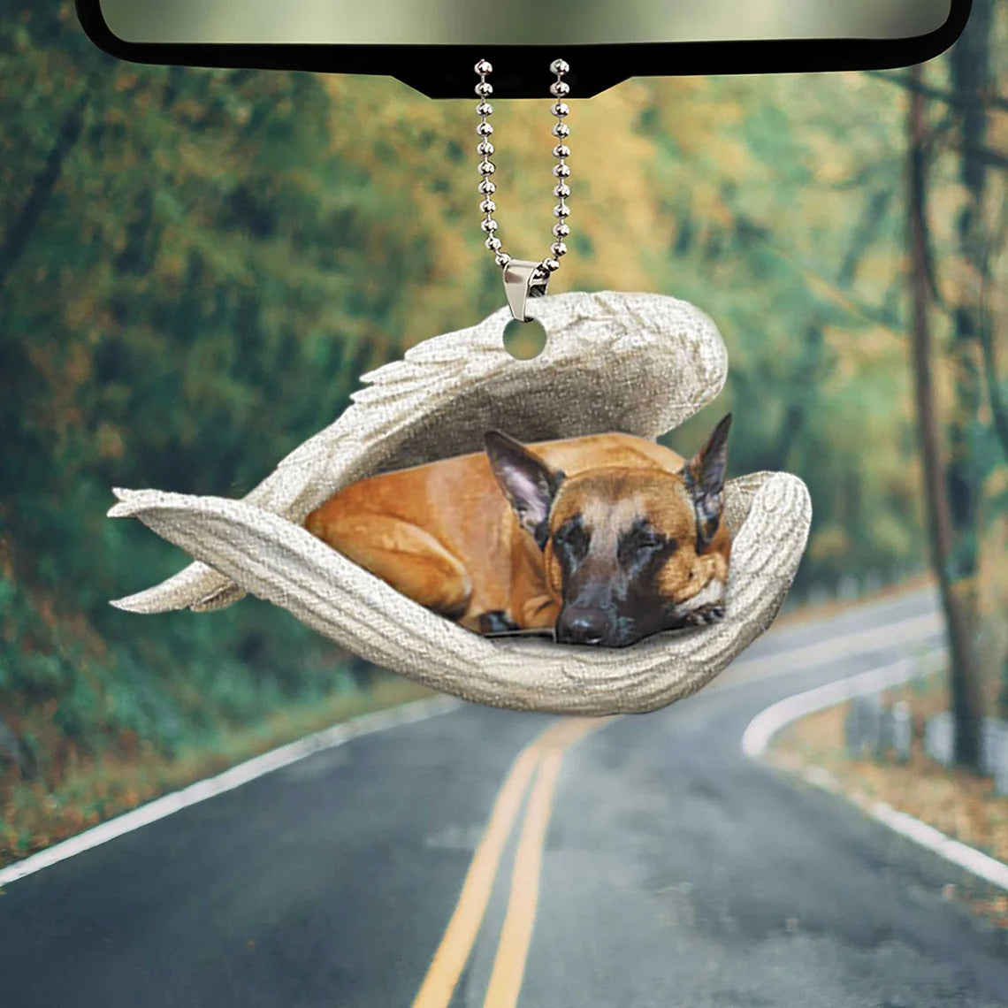 Malinois Sleeping Angel Wing - Memorial Dog Lover Rear View Mirror Car Accessory